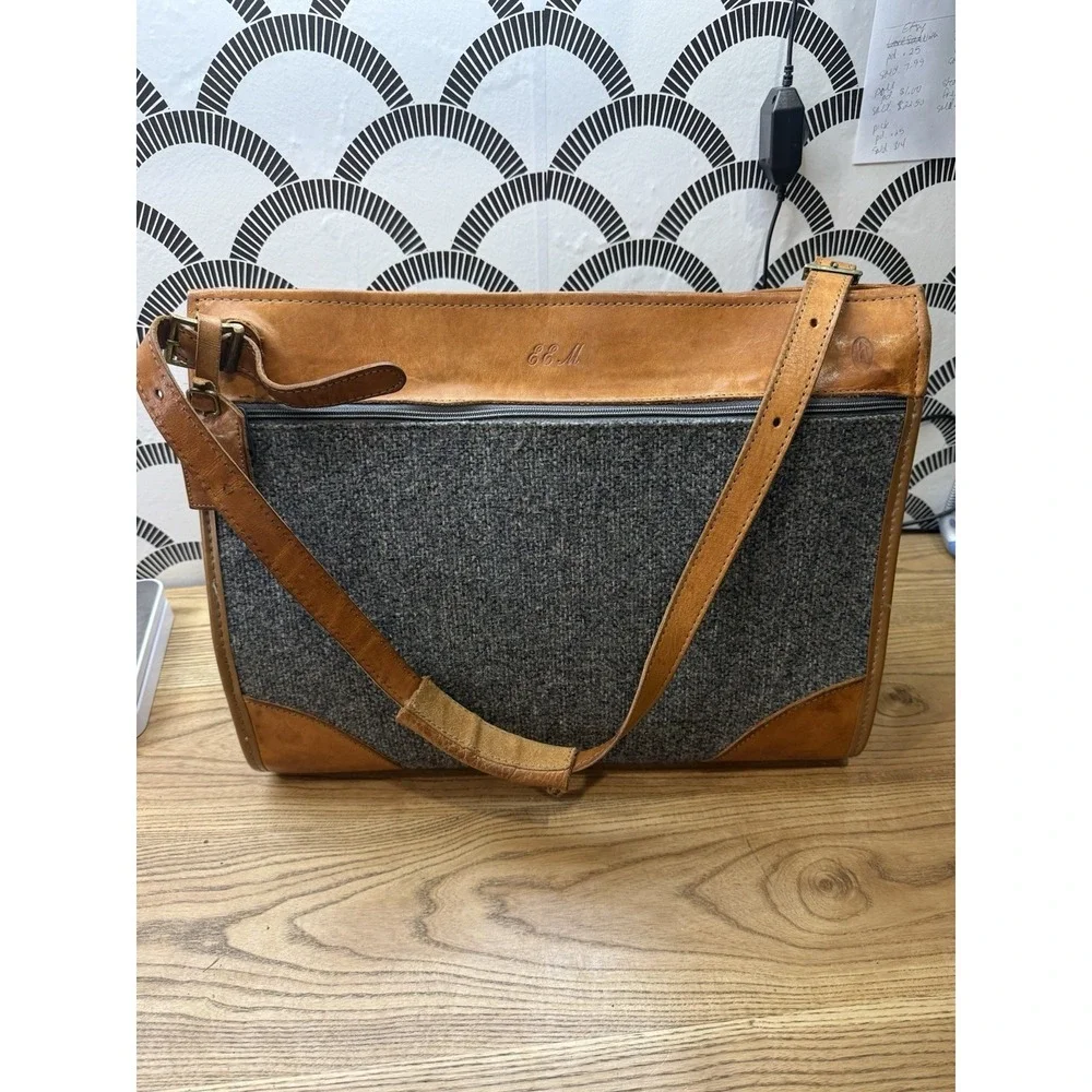 Hartmann Vintage Blue Tweed and Belting Leather Briefcase Laptop Bag Academia